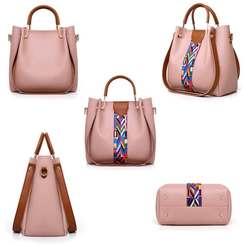 AlwaySky Women Handbag Set 4 in 1 Soft PU Leather Top Handle Bag, Tote Bag, Shoulder Bags Crossbody Bag Wallet Purse Set (Pink) - Image 2